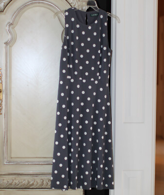 Lauren Ralph Lauren Sleeveless Round Neck Blue Polka Dot Jersey Dress S 12 Derby | eBay Lauren Ralph Lauren Sleeveless Round Neck Blue Polka Dot Jersey Dress S 12 Derby | eBay