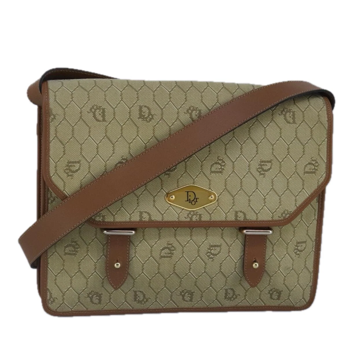 Sac bandoulière Christian Dior toile nid d'abeille beige marron or authentique 100360