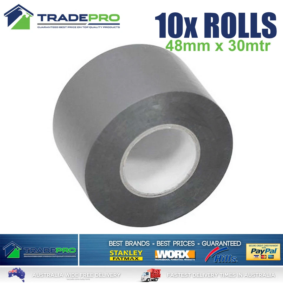 10x Roll PVC Duct Tape 48mm x 30m Silver Great Quality Sealing Duck 30mtr Rolls
