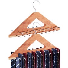 2 Pack Cedar Tie Organizer Wooden Neck Tie Hook Organizer Storage up to 40 Ti...