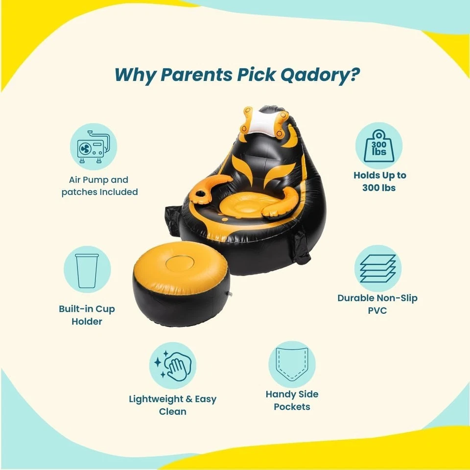 Игровой стул для детей, надувной стул для детей с подстаканником и боковыми сторонами Po... - Изображение 4 из 4