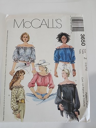 Camicetta McCalls modello da cucire zingara BOHO CROP TOP spalle scoperte FESTIVAL 4 stili