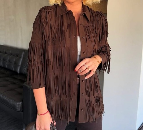 ZARA BOHO WESTERN COWBOY ASYMMETRIC LONG MAXI FRINGE TASSEL SHIRT SHACKET JACKET - Picture 5 of 24