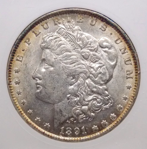 1891 "P" Morgan SILVER Dollar VAM-2 *DBL EAR* $1 ANACS AU55 #634 About Unc ECC&C