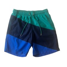 Lands' End Mens Size S 28-30 Swim Trunks Colorblock Green Blue Drawstring