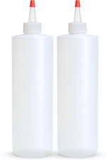 Empty Squeeze Bottles 16 OZ, 2 PACK Squirt Containers with Red Top, BPA Free for