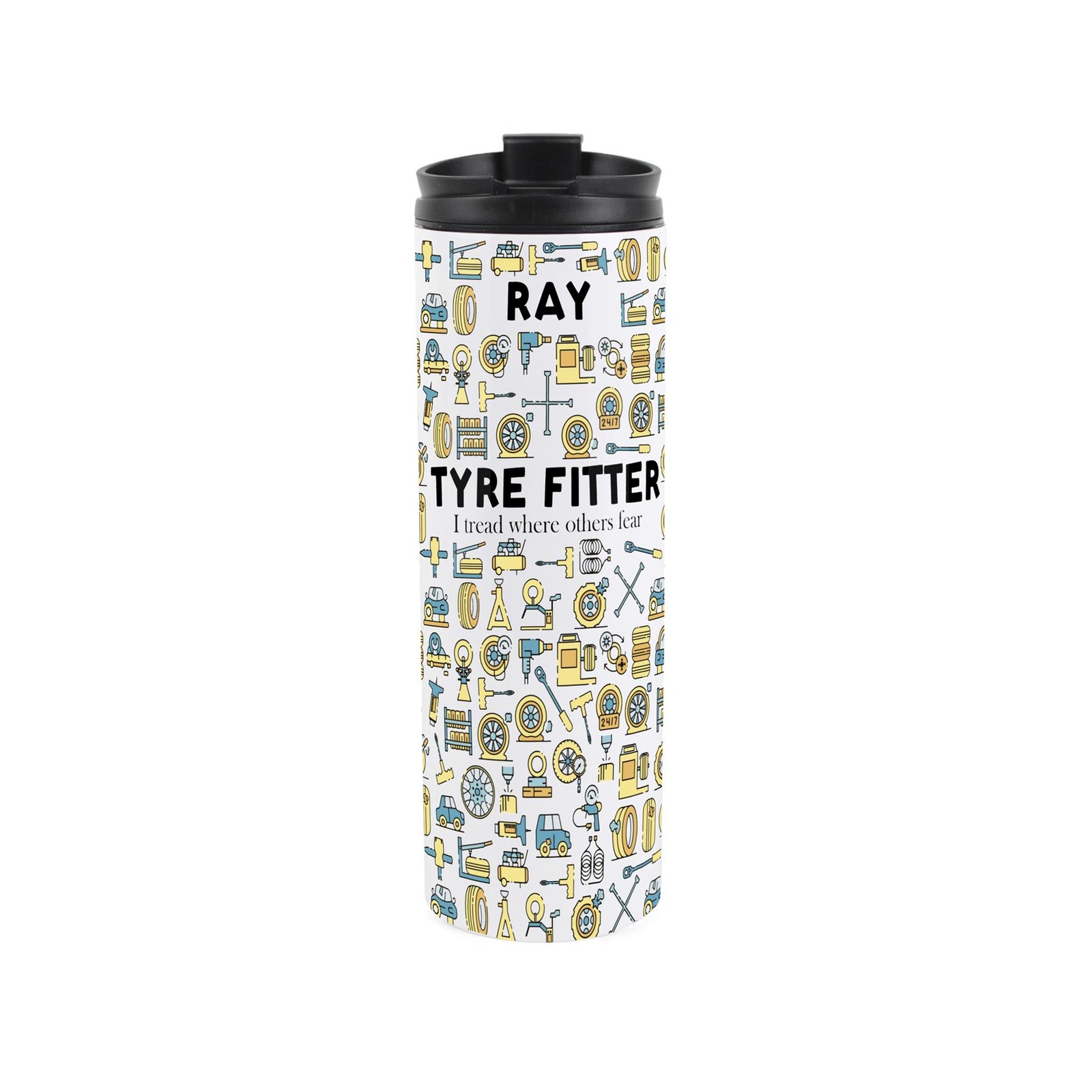 Personalised Tyre Fitter Travel Flask - Stainless Steel Tumbler Mechanic Gifts