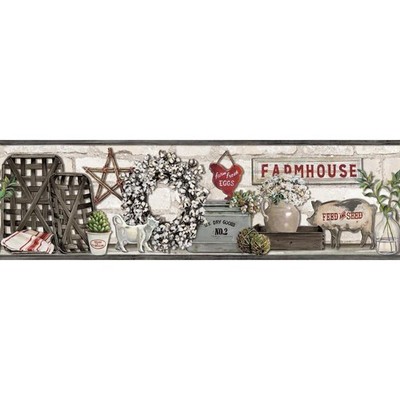 York Wallcoverings Farmhouse Shelf Border - Black |Spray with Water and Hang ...