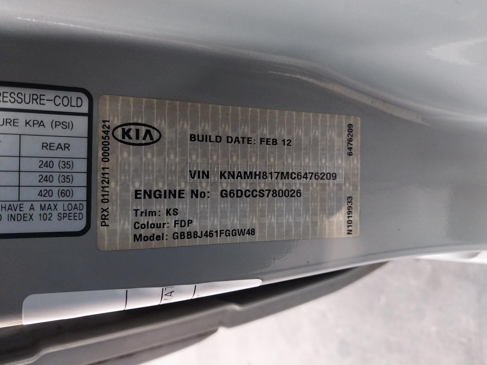 2012 Kia Carnival/grand Carnival POWER STEERING PUMP 3.5 VQ 03/2010-12/2014 739659 image 8