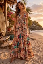 Raga Anthropologie Sapana Floral Halter Tiered Maxi Dress 2x plus