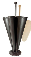Vtg MCM French Style Leather Umbrella/Cane 30" Tall Cast Iron Stand Holder Nice 