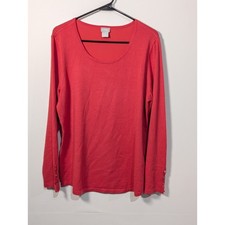 Chico's Women's Size Large 2 Tee T-shirt Top Berry Color Button Wrist Blouse EUC