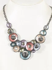 Bold Statement Necklace Pastel Metal Discs Spirals Art Style Mixed Colors 19"