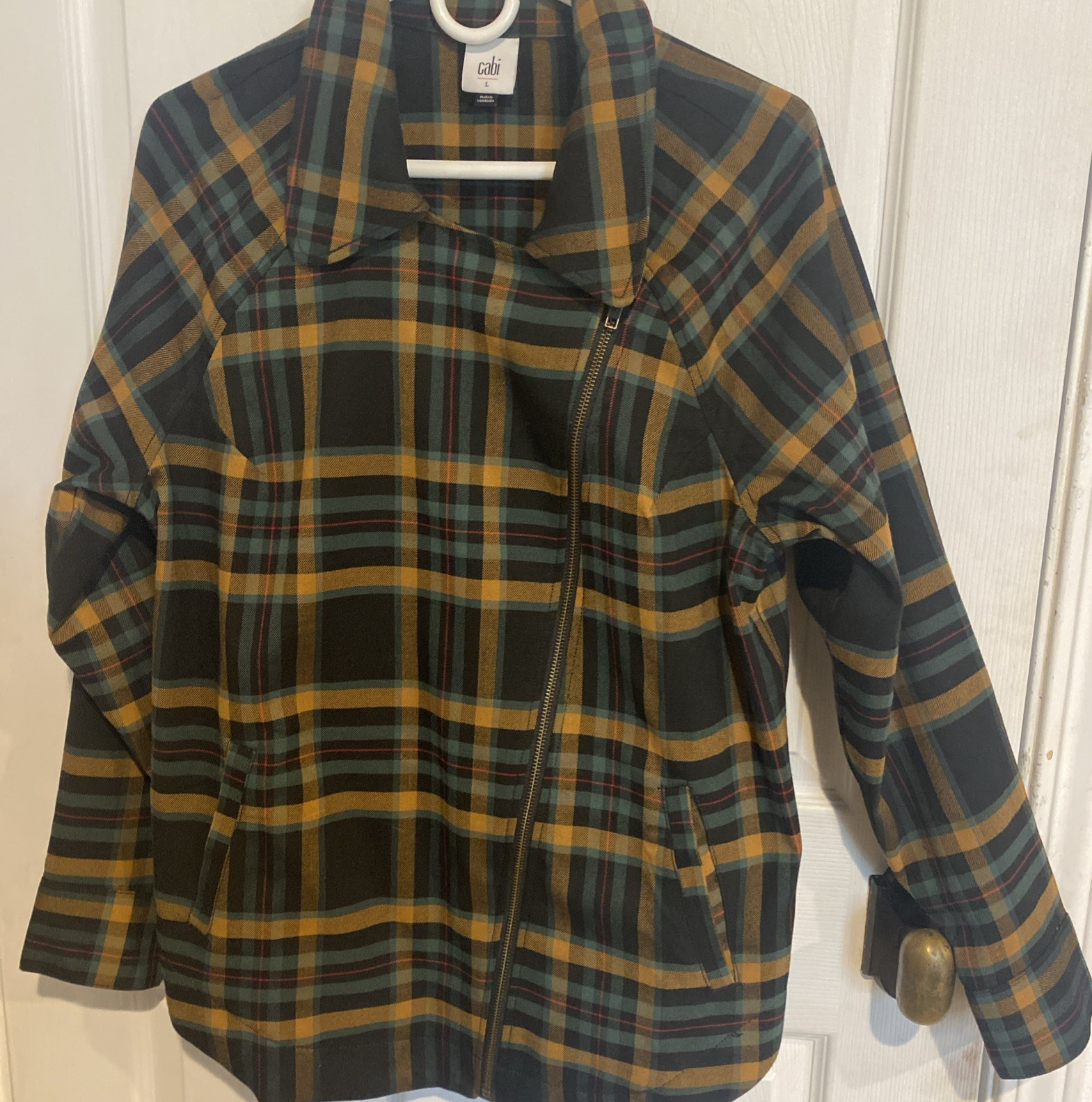 Cabi Plaid Zip Front Collared Jacket Pockets Blac… - image 1