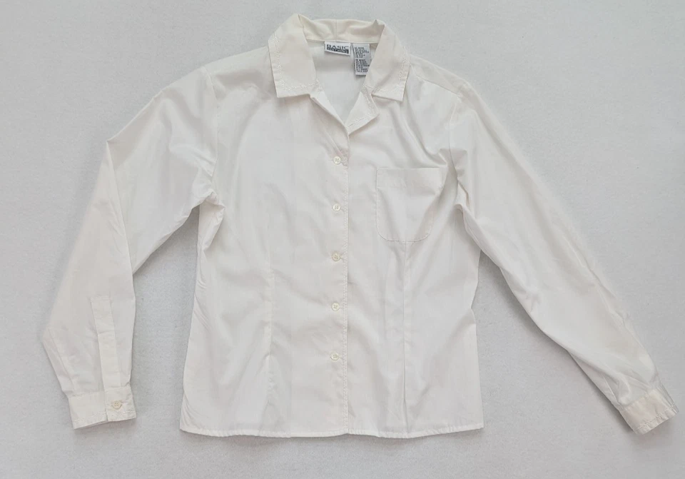 Blusa para mujer Basic Editions con botones talla M blanca manga larga bordada Foto 2 de 4