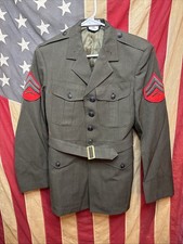 39S USMC Marine Corps Dress Alpha Green Service Jacket Belt Military Coat F694