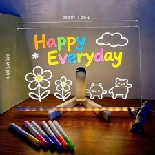 LED Note Board with Colors Acrylic Dry Erase Illuminated Drawing Board Kids Gift
