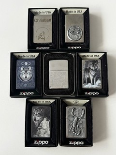 7x Zippo Feuerzeuge Konvolut Wolf Skorpion Anne Stokes gebraucht mit Boxen