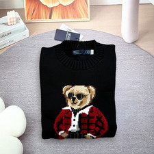POLO RALPH LAUREN Women s Medium Red Trenchcoat Bear Black Sweater
