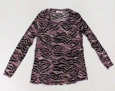 LOGO Layers Lori Goldstein Womens Top Size M Long Sleeve Sheer Mesh Black Purple