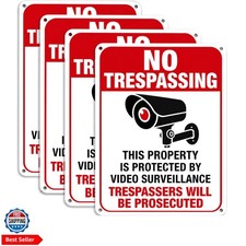 4-Pack No Trespassing Metal Signs Video Surveillance Outdoor Signs, 10 x 7 In...