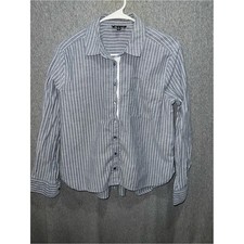 Modern Works Mens Blue White Stripe Button Down Shirt Small Casual Long Sleeve