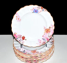Spode Copeland Chelsea Garden 8 BREAD & BUTTER PLATES 8" Floral Mustard Edge EXC