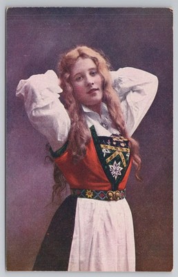Norwegen Tracht Mädchen Hände hinter Kopf Bunad Mittet Nr 40 unbenutzt