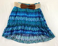 women's Luna Chix skirt size large blue lace belt lining braided belt polyester