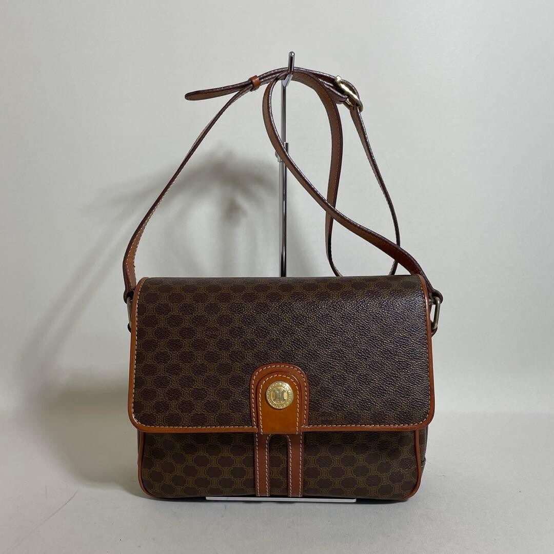 CELINE Shoulder bag Macadam Leather Brown Vintage Authentic From Japan