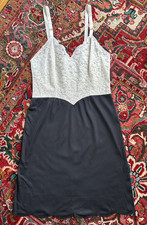 Vintage 1950s Vanity Fair Tricot Nylon Two Tone Lace Slip Dress Size 36