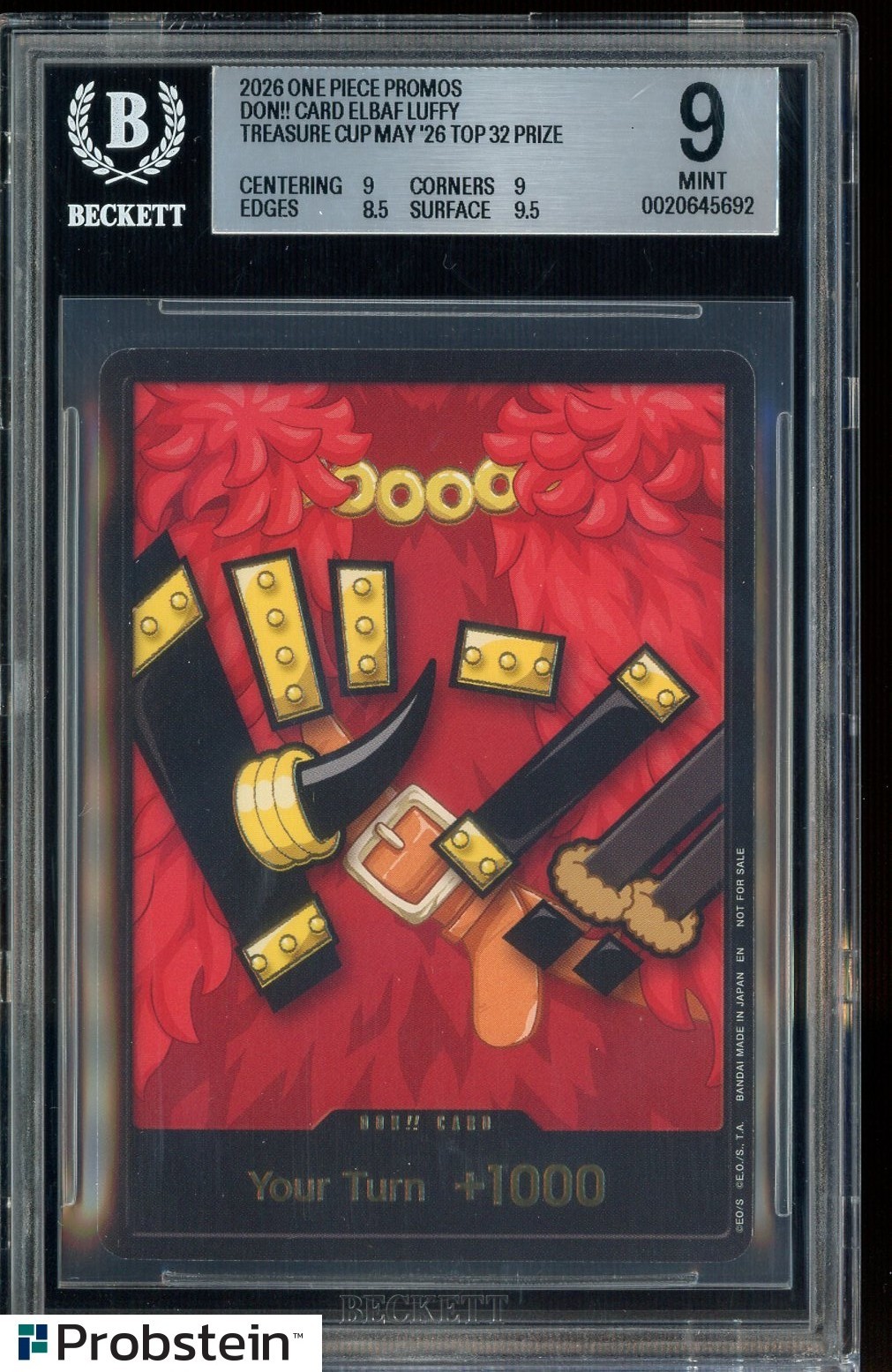 2026 One Piece Promos Don!! Card Elbaf Luffy Treasure Cup Top32 Prize BGS 9 view 1