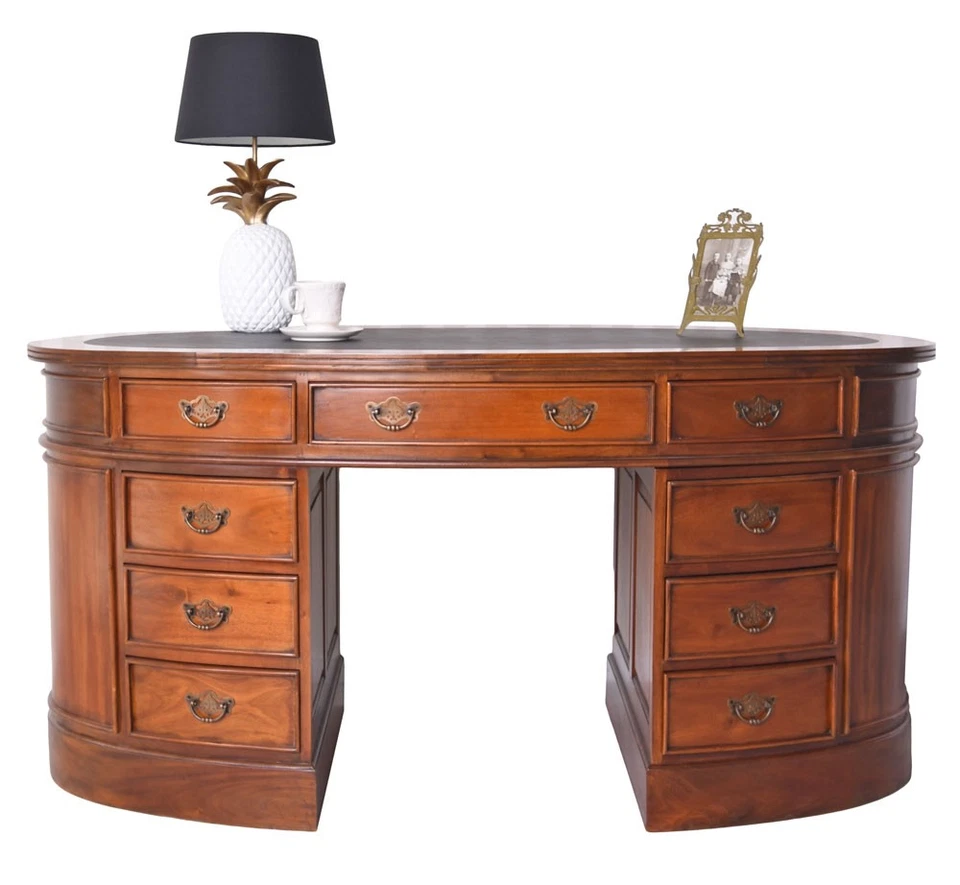 Englischer Schreibtisch Antik Computertisch Mahagoni Bürotisch Massivholz oval