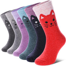 Kids Merino Wool Hiking Socks, Toddlers Boys Girls 8-12 Years 6 Pairs Cat a