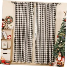 2 Pack Buffalo Plaid Window Curtains for 52"W x 96"L Pack of 2 Black White