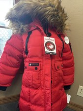 Canada Weathergear Red Long Hooded Puffer Parka Coat Girl Medium 10/12 Faux Fur