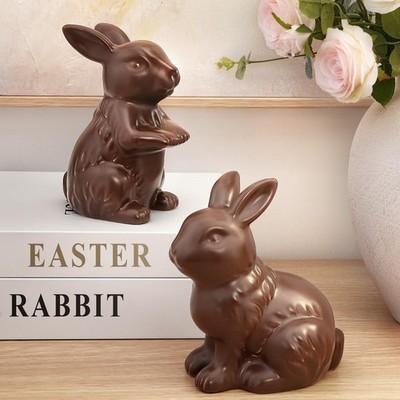 Easter Decorations - Set of 2 Chocolate Ceramic Bunny Figurines - Modern East...