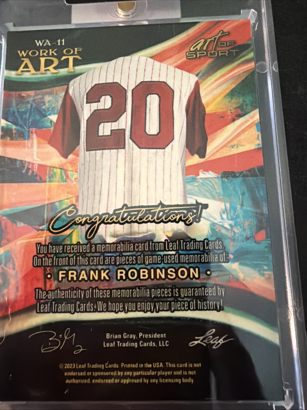 2023 Leaf Art of Sport Frank Robinson Bronze Triple Game-Used Jersey/35  HOF view 8
