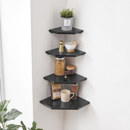 Corner Shelf Wall Mount, Set of 2 Solid Oak Wood 8.5inch(2PCS) Black,oak - Bild 4 von 6