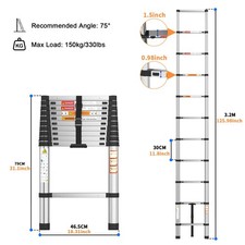 Telescopic Ladder Extendable Stainless Steel Heavy Duty 150kg Load 5M 4.4M 2.6m