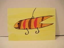 ACEO abstract fishing lure Original Art Card Drawing outsider primitive OOAK