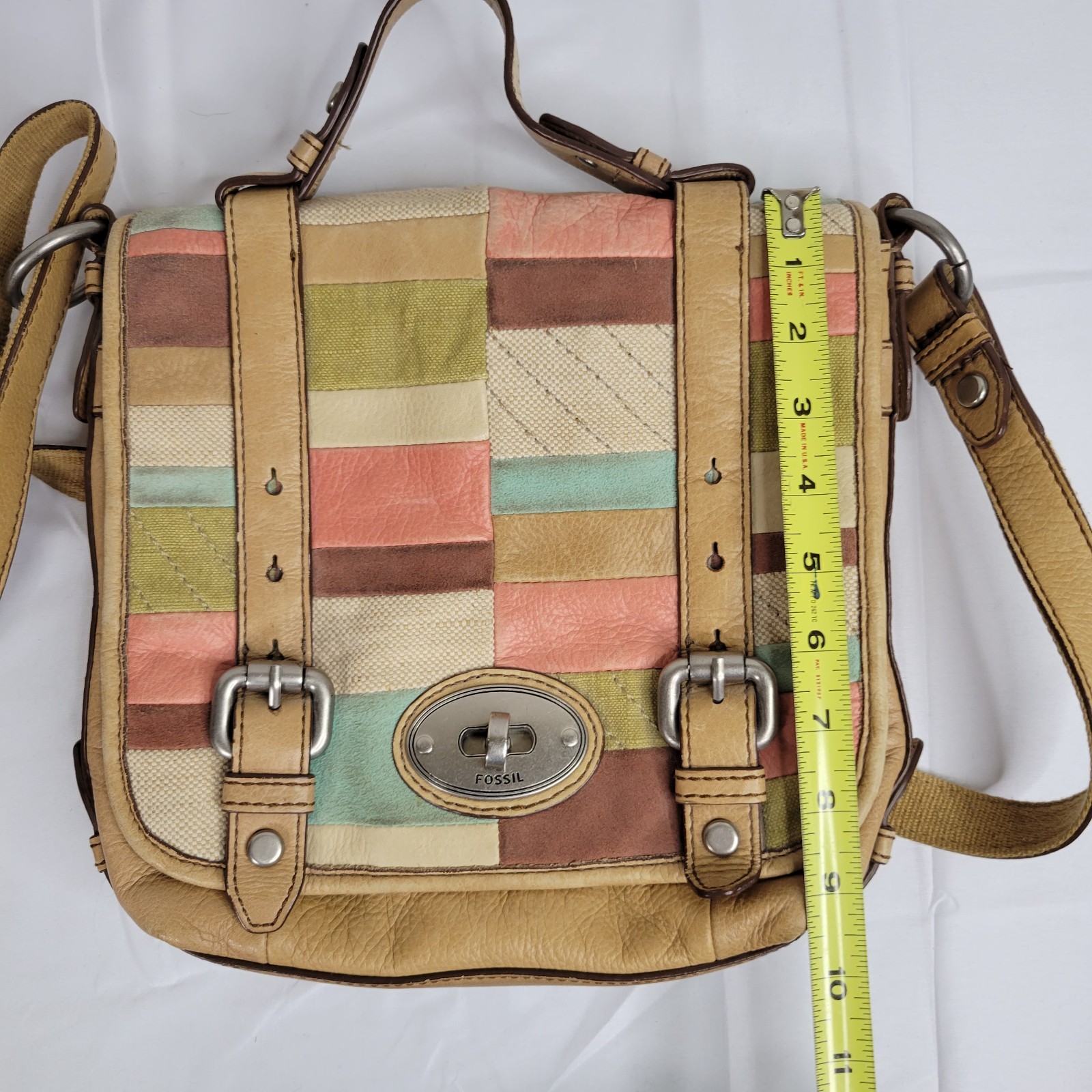 Fossil Maddox Patchwork Flap Pebbled Leather Cros… - image 18