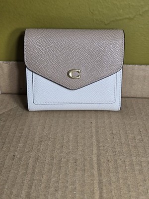 Coach Leather Wallet Women's Trifold Purse Wyn Colorblock Beige Cream PEN MARK 