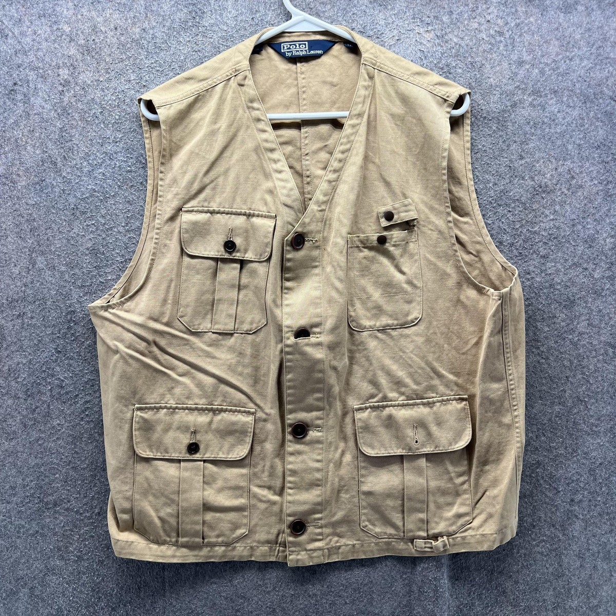 希少 90s POLO RalphLauren duck work vest Vintage Polo Ralph Lauren Vest Mens XL Beige Canvas Utility