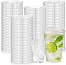 500 Count Clear PET Plastic Flat Lids with Straw Slot Cups Disposable Plastic