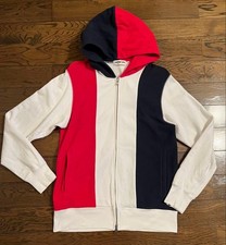 Parka tricolore usato Bape M bianco rosso navy stampa logo doppia zip