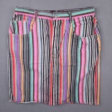 Jeanjer by Jordache Vintage 90s Multi Color Striped Denim Mini Skirt 17/18