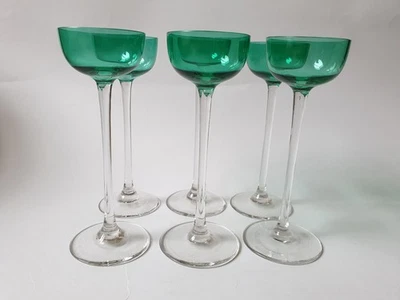 6 hochstielige Likörgläser, Jugendstil, 1900, Kristall, Theresienthal - Bild 1 von 4