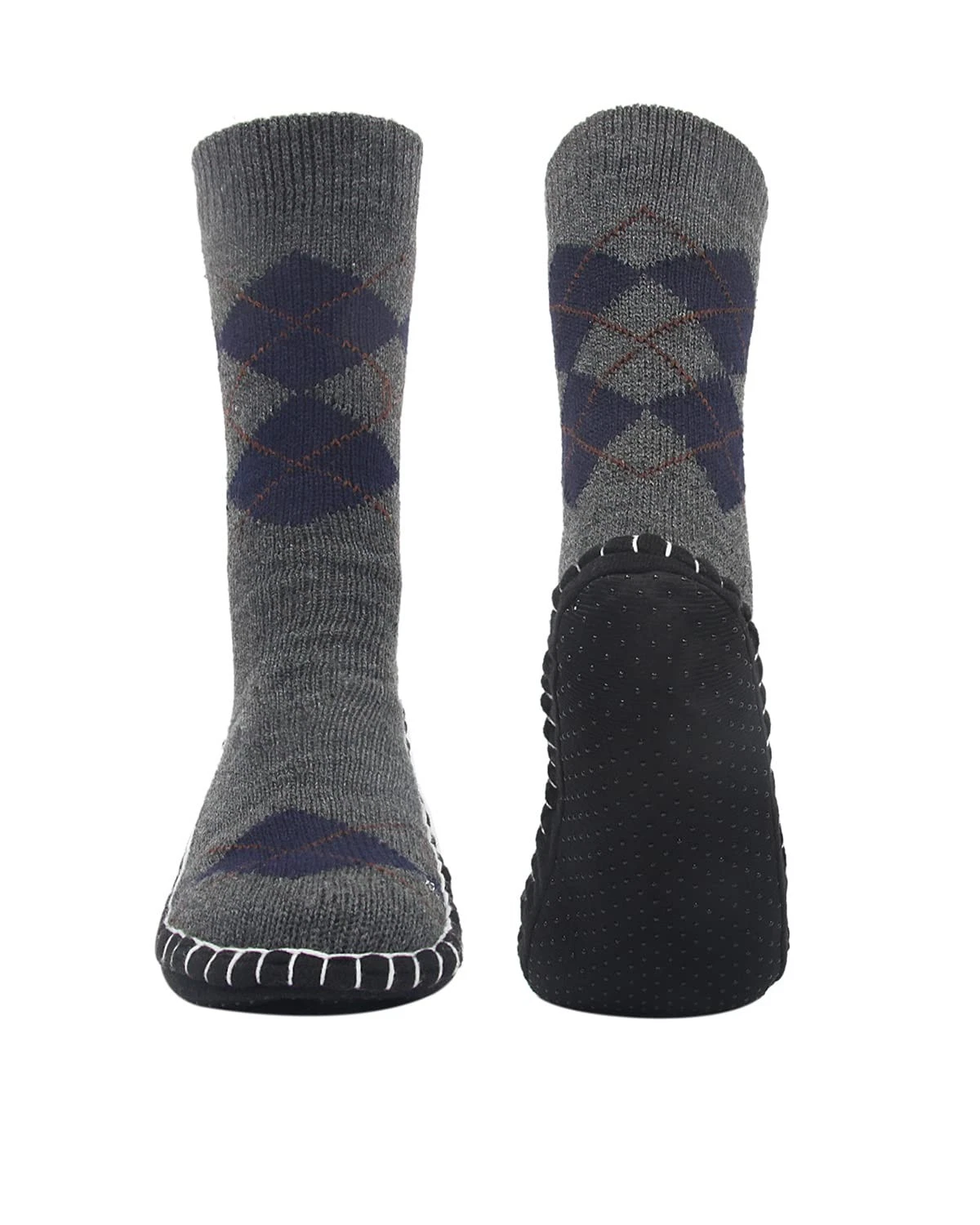 Vihir Men's Slipper Socks With Suede Non Slip Sole 6-11 Wide, Diamond Gray