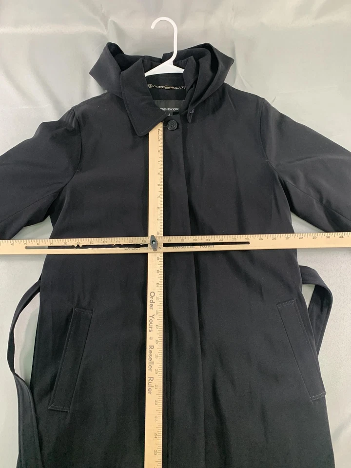 Abrigo Jones New York Mujer 8 Negro Con Capucha Cinturón Trench Largo Forrado Botón Delantero Foto 3 de 4